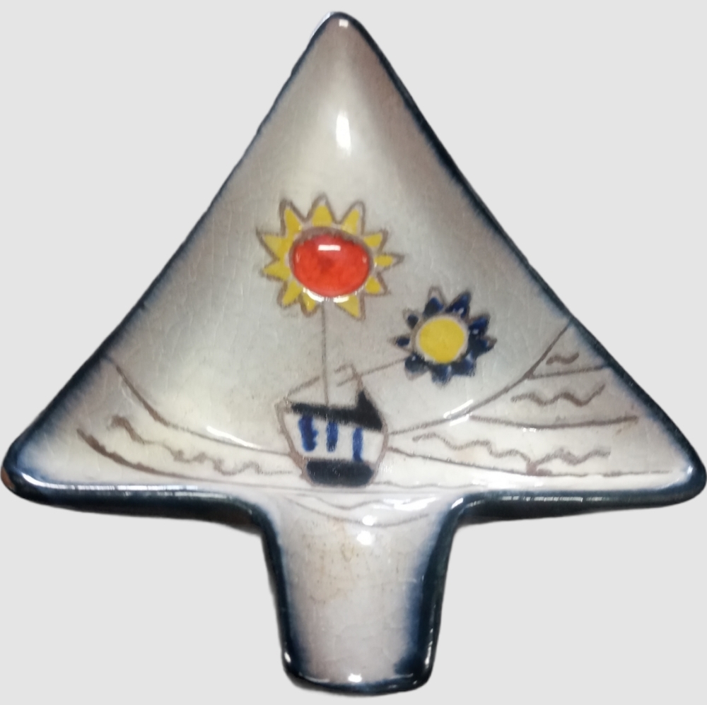 Vintage Gants Folk Art Ceramic 6" Tidbit Tray Sun Flower MCM Decor #522 Pottery